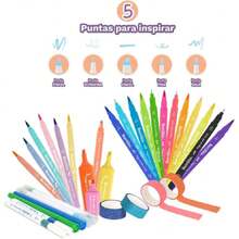 Kit de Lettering, 5 Puntas diferentes + Cuaderno de pratica. 33 pzs. LTK5,40841184 - Multicolor - Ver 5