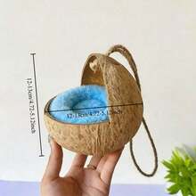 Natural Small Pet Coconut Shell Bird Nest, House, Bed, Breeding Nesting, Anti-Chew, With Warm Pad And Bell For Parrots, Cockatiel, Finch - Multicolor - View 3