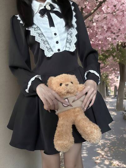 1pc Vintage French Aristocratic Sweet & Spicy Style High-End Lady's Dress, Comes With Bow Tie, Suitable For Birthday Party, Banquet, Holiday Party, Cosplay