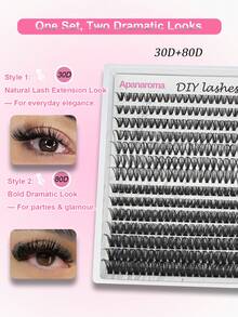 30D+80D浓密型假睫毛套装，单根睫毛簇，配有睫毛镊子和双头胶水，打造自然轻盈蓬松的浓密效果，适合日夜派对等各种场合。 - 黑色 - 查看 2