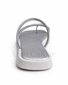 Women's Flatform Sandal With ABS Detail On The Little Toe, Elegant Women's Flat Summer - 銀色 - 查看 3