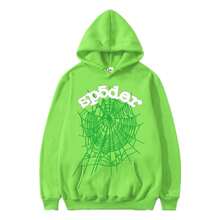 Spider Web Fashion Hip-Hop Printed Flower Hoodie, European And American  Brand Large-Sized Loose Men's And Women's Hooded Sweatshirt Set - màu xanh lá - Xem 2