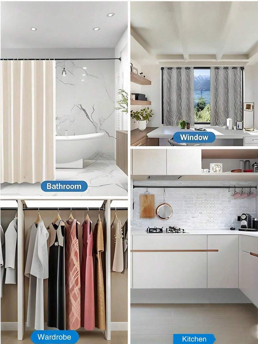 Adjustable Curtain Rod - No Drilling, No Nails Installation, Space-Saving Design, Suitable For Bathroom And Kitchen Organization - Multicolor - View 1