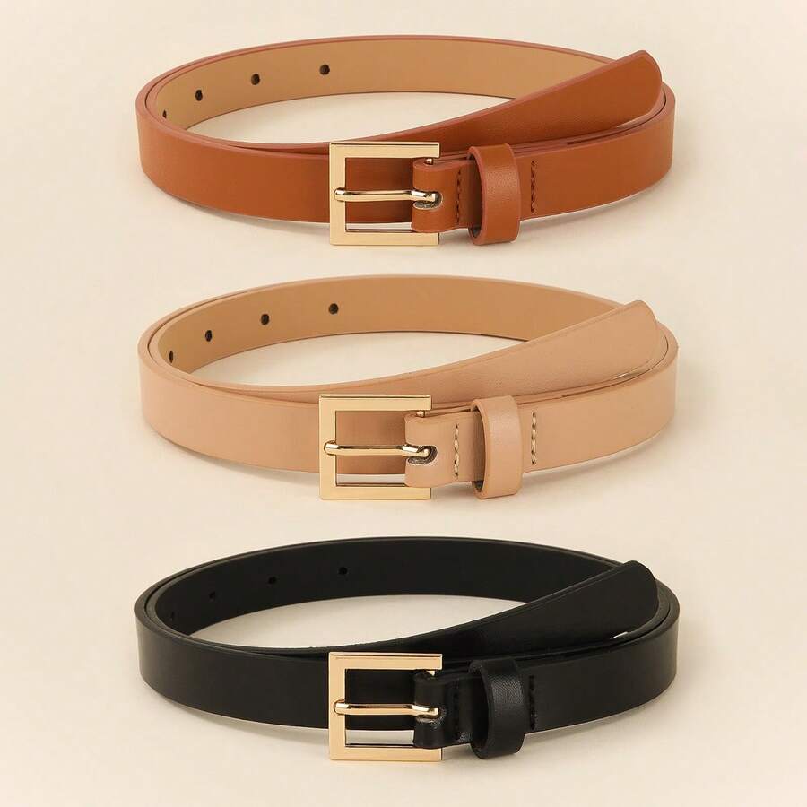 1pcsSimple & Fashionable Square Buckle Waist Belt For Women, Solid Color Elegant Lady Dress Pants Belt, Retro Casual Waist Belt, College Style, Suitable For Daily Commute, Can Be Gifted Summer, School Fall, Autumn, Halloween - 棕色 - 查看 1