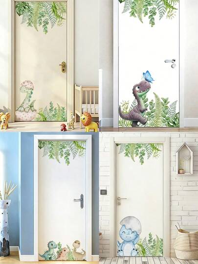 Cute Cracked Dinosaur Pattern Cartoon Self-Adhesive Door Sticker, PVC Material Removable Bedroom Bathroom Door Wall Home Decor Sticker, Gift For Birthday, Graduation - Easy To Stick, Removable Room Door Decor, Home And Holiday Gift Door Sticker