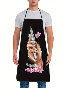 1pc Nail Art Lover's Apron - 100% Polyester Knit, Adjustable Neck Strap, Durable Chef And Gardening Apron With Hand And Nail Gun Pattern - Multicolor - View 5