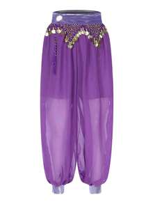 1 chiếc quần harem múa bụng cho nữ, trang phục Halloween Carnival, đính sequin, tua rua, quần ống rộng có họa tiết đồng xu, quần biểu diễn múa Ả Rập. - Nhiều màu - Xem 5
