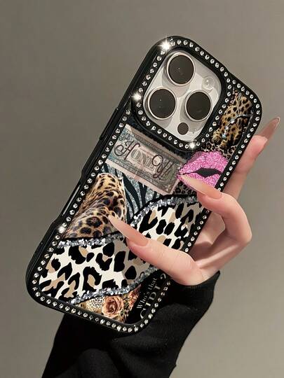 New Luxury Fashion  Leopard Print Dollar Rhinestone Transparent Black Full-Cover Phone Case, Featuring A Luxurious Sparkling Rhinestone Design With Built-In Shine, Perfect For Photos. Anti-Yellowing, -Friendly, Drop-Proof, Waterproof, Shockproof, Scratch-Resistant, With Camera Protection. Compatible With IPhone 17 Pro Max/17 Pro/17/16 Pro Max/16 Pro/16/16 Plus/15 Pro Max/15 Pro/15/15 Plus/14 Pro Max/14 Pro/14/14 Plus/13 Pro Max/13 Pro/13/12 Pro Max/12 Pro/11 Pro Max/11 Pro/11. INS Style, Y2K Style, Luxurious And High-End Feel, Suitable For Both Men And Women, Couple Versions, Valentine's Day Gift, Holiday Gift, Gift For Your Loved One, Fashionable Phone Case, Cute Phone Case, Valentine's Day Diamond Phone Case, Sparkling Rhinestones, Instantly Elevates The Vibe! A Must-Have For Sweet Girls!