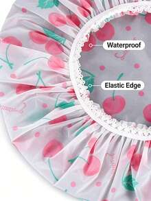 3pcs/Set Reusable Waterproof Shower Cap, Bathing Cap, Hair Washing Cap, Cherry Print Shower Cap, Waterproof Bathing Cap, Elastic Hair Cover, Bathroom Decor, Suitable For Valentine's Day, New Year, Spring Vacation, Home SPA, Travel - Multicolor - View 6