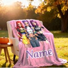 Mattel Kpop Witch Hunters Lumisoi Mira 组合个性化姓名/文字柔软法兰绒四季舒适毯，印有 Kpop 成员图案（红发、黑发、紫发），适合办公室午睡，法兰绒材质。 - 彩色 - 查看 6