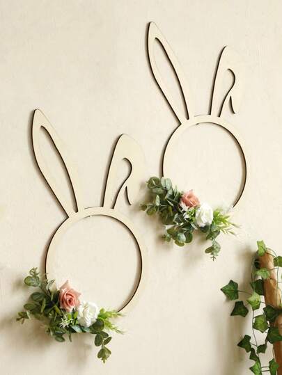 Bucherry Happy Easter Hanging Sign For Front Door Wooden Easter Decoration For Home Indoor Outdoor Wall(Cute Rabbit)
