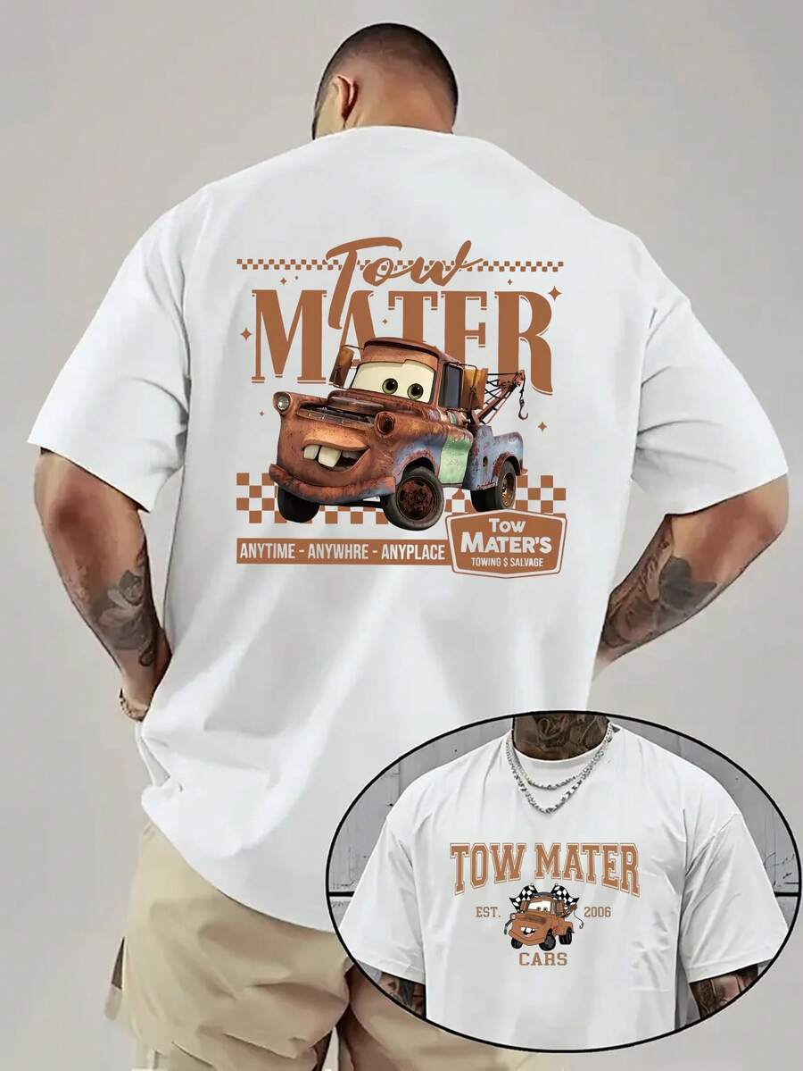 Disney 1 Car Cartoon Men's T-Shirt Cartoon Pattern, Dark Background, Breathable Light Fabric, Regular Round Neck And Short Sleeves, Necessary For Birthday Parties, Exclusive Official Pixar Electric T-Shirt For Racing Fans. - trắng - Xem 1