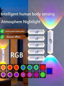6/3/1pc Smart Sensor Double Head Cat Eye Wall Lamp,Intelligent RGB Multi-Color Change,Three-Color Cat Eye Lamp,LED Human Sensing Night Light,Suitable For Bedroom,Living Room,Corridor,Railings,Porch, Outdoor Wall Lamp, Valentine's Day Atmosphere Lamp, - White - View 2