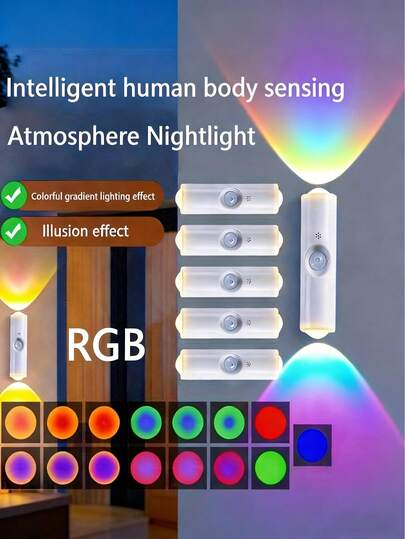 6pcs/3pcs/1pc Smart Sensor Dual-Head Cat Eye Wall Lamp, Outdoor Lighting, Smart RGB Multi-Color Change, Triple Color Cat Eye Lamp, LED Motion Sensor Night Light, Motion Sensor Cabinet Light, Colorful Ambiance Lighting, Suitable For Bedroom, Living Room, Hallway, Railing, Porch, Outdoor Wall Lamp, Valentine's Day Atmosphere Lamp, Room Decor, Bedroom Lighting, Cabinet Light
