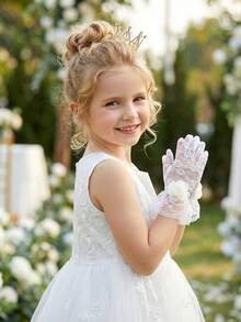 1 par de guantes de encaje floral para niñas de 4 a 12 años, guantes de encaje ultra suaves y elásticos, adecuados para bodas, concursos de belleza, niñas de las flores, actuaciones de baile y accesorios de fotos de princesa de cumpleaños - 1Pair - Ver 5