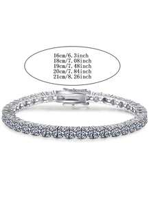 925 Sterling Silver Men's Tennis Moissanite Bracelet, 3.0mm Moissanite Inlaid, Full Moissanite Bracelet, Sparkling Bracelet, Jewelry Gift, Hip-Hop Bracelet, Wedding Engagement, Fashion Party Jewelry, High-End Jewelry Gift, Gemstone Jewelry, Love Gift, Birthday, Wedding, Anniversary - 3.0mm/0.118inch - View 4