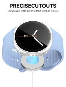 手錶錶帶 + 手錶錶殼套組，相容於 Galaxy Watch 8 40mm 與 44mm。柔軟舒適休閒運動矽膠錶帶，防震耐刮硬 PC 錶殼與強化玻璃螢幕保護膜二合一手錶錶殼。易於佩戴，觸控靈敏。適合男女款智慧手錶錶帶與錶殼。 - 天藍色錶帶配銀色殼 - 查看 6