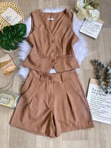 Women's Vest And Shorts Set With Bag SP018 - Màu Khaki - Xem 3
