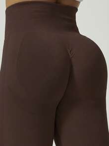 1pc Women's Black Seamless Butt Lifting Leggings, Peach Butt Shaping Yoga Fitness Pants, Casual Sportswear, High Quality, Stable & Comfortable, Minimalist & Professional - Brown - View 8