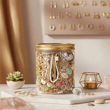 A Random Collection Of 10-60 Mystery Jewelry Pieces. An Exquisite Women's Jewelry Set, Including A Necklace, Earrings, Ring, Bracelet, And Pendant. A Unique Jewelry Jar Birthday Gift, A Perfect Choice For Her. (Gift Box Included) - 黑色 - 查看 1