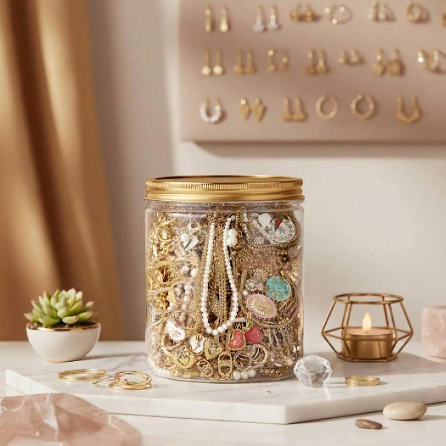 A Random Collection Of 10-60 Mystery Jewelry Pieces. An Exquisite Women's Jewelry Set, Including A Necklace, Earrings, Ring, Bracelet, And Pendant. A Unique Jewelry Jar Birthday Gift, A Perfect Choice For Her. (Gift Box Included) - màu đen - Xem 1