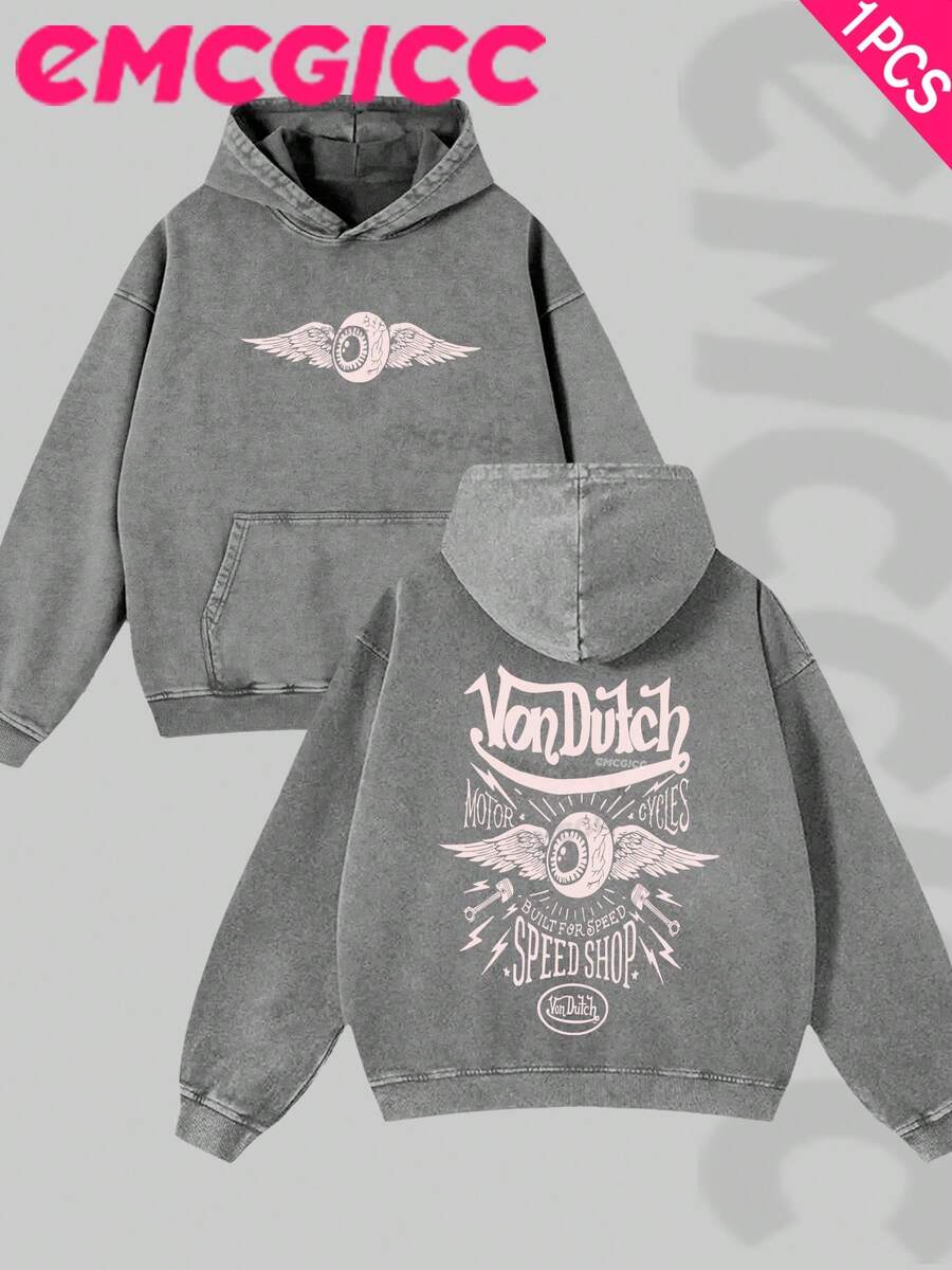 EMCGICC Manfinity Y2k Men Washed Hoodie,Street Outdoor Life Hip-Hop Style Christmas Thanksgiving Gifts Men's Sweatshirt Washed Hoodie - Retro Distressed Washing Process Long Sleeves Regular Fit Street Style Digital Printing Casual Pullover With Kangaroo Pocket Ideal Gift - Xám - Xem 1