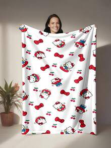 SANRIO 这款Hello Kitty主题法兰绒毯以白色为底色，饰有Hello Kitty图案，并点缀着樱桃、蝴蝶结等元素。整体风格柔和甜美，给人以治愈之感，兼具温暖和柔软的特点。可用作沙发毯、午睡毯或床上装饰。 - 彩色 - 查看 3