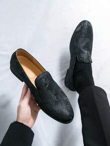Fashionable Slip-On Loafers, Men's Office/Business Formal Leather Shoes, Spring Unlined Black Wedding/Groom Shoes, Hairstylist Shoes Comfortable Soft Sole Casual Business Shoes Blue Printed Casual Dress Shoes, Slip-On Slouchy Autumn/Winter Gentleman Fashion Flats Classic Retro Casual Shoes, Soft Leather Men's Wedding Shoes Summer Slip-On Mule Shoes - Black - View 1