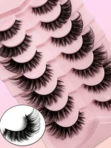 7对浓密蓬松D卷假睫毛套装，新手友好，可重复使用，易于佩戴，旅行必备，随时随地轻松补妆，情人节礼物，完美适用于派对妆容、约会之夜、日常通勤和舞台妆容，是送给女性和美妆爱好者的绝佳礼物。 - 眼尾拉長款 - 查看 2