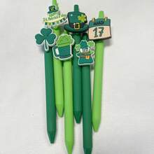 20支/套 圣帕特里克节四叶草主题圆珠笔，0.5毫米绿色凝胶墨水笔，笔身印有可爱的四叶草图案，适合作为派对礼物、学校用品、办公用品和家居用品。 - 黑色 - 查看 9