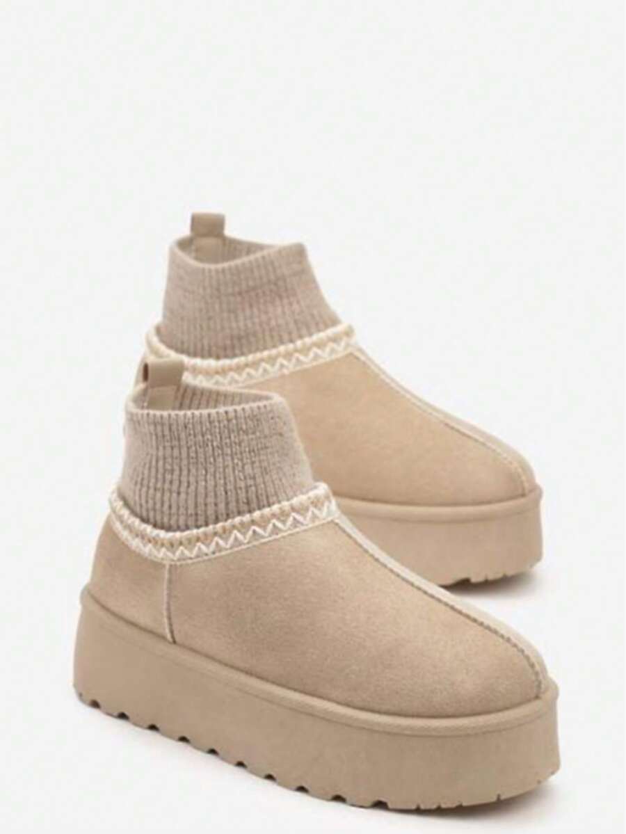 2025 Trending Women's Winter Casual Versatile Simple Knit Patchwork Snow Boots - Beige - View 1