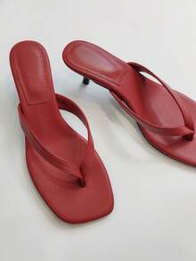 Versatile New Simple Summer Thong Sandals For Women, Kitten Heel Mid Heel Toe Post Glitter Flip Flops, Thin Heel - Burgundy - View 1