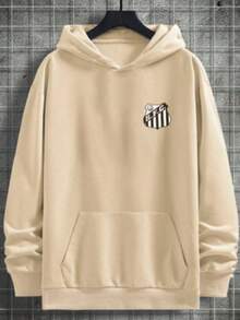 Moletom Capote Canguru Flanelado Estampa Santos Futebol Club Time Blusa de Frio Macia - Bege - Visão 1