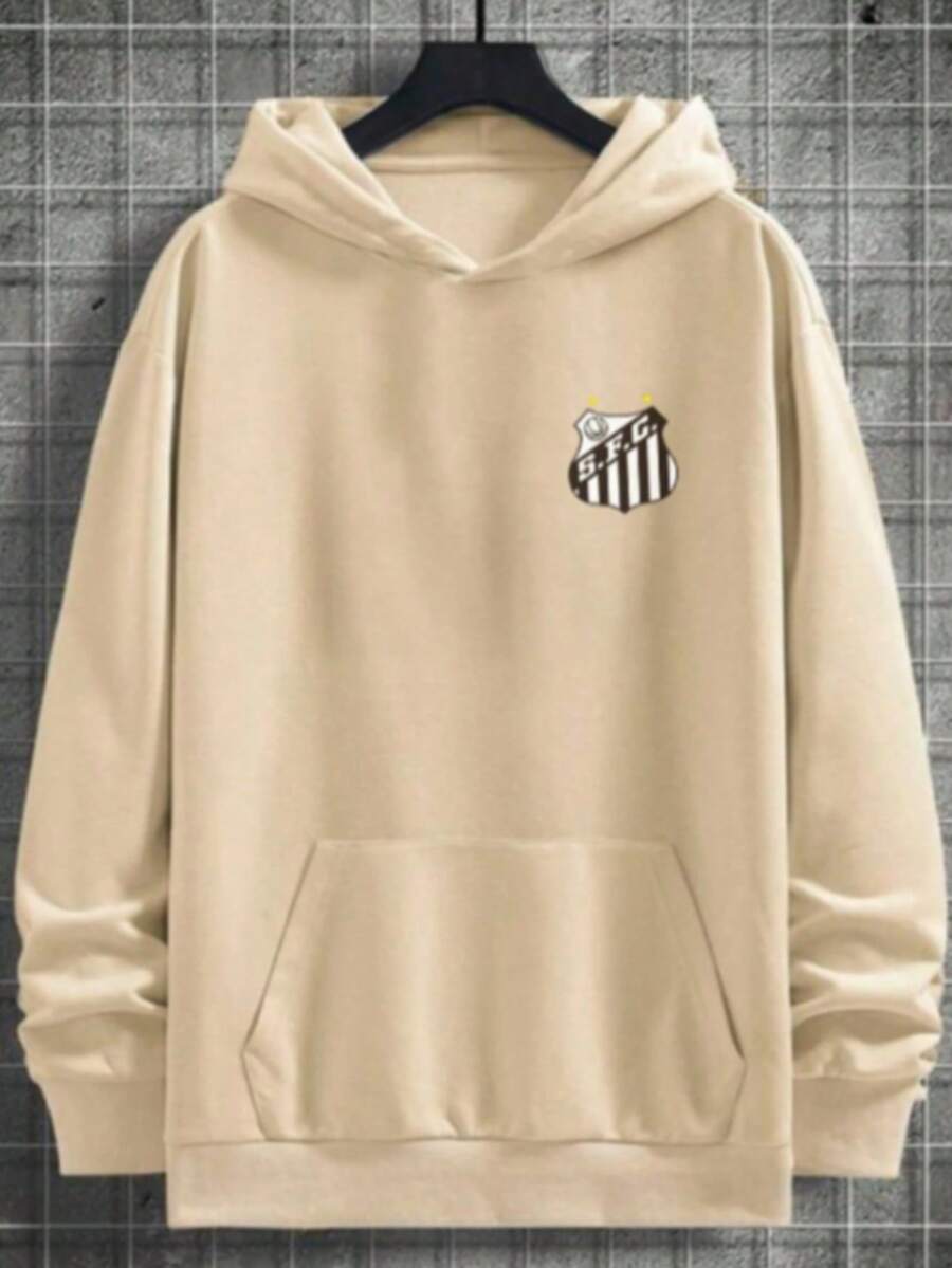 Moletom Capote Canguru Flanelado Estampa Santos Futebol Club Time Blusa de Frio Macia - Bege - Visão 1