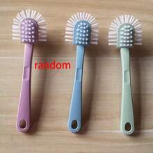 多功能5表面鞋刷難猪鬃塑膠衣服洗滌刷擦鞋刷帶長柄和圓設計適用於家庭使用,隨機色