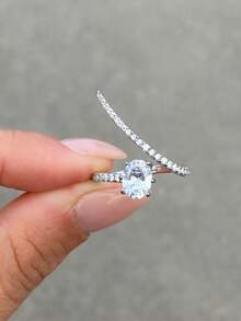 Gift Box Elegant Cubic Zirconia Wrapped Open Ring, Engagement, Party, Daily Versatile Jewelry, Copper Material, Non-Fading, Non-Allergic, Ideal Holiday Gift - Silver - View 4