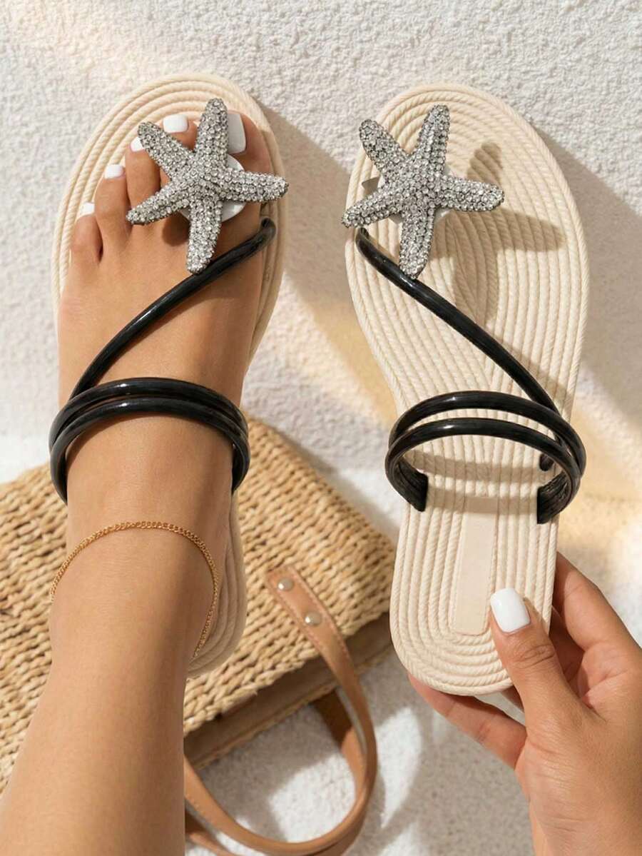 planare Chinelos de dedo com decoração 3D de estrela-do-mar, sandálias de praia para férias femininas, sandálias femininas elegantes, chinelos femininos, sandálias rasas, sandálias fofas, chinelos, sapatos rasos pretos, chinelos femininos, sapatos rasos brancos, sandálias de verão, sandálias de praia femininas, sapatos femininos confortáveis, sandálias de férias femininas, sapatos fofos