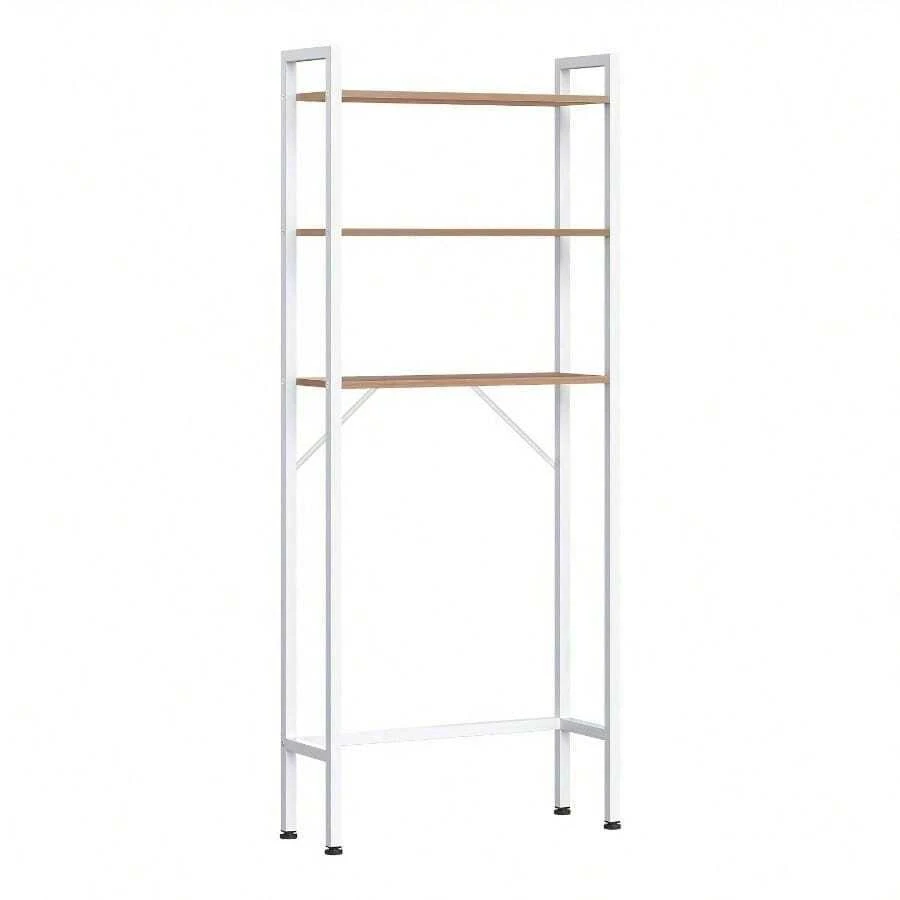 1 Stück Aufbewahrungsregal, Waschmaschinenregal mit 3 Ablagen, Toilettenregal, Badezimmerregal, Stehregal über der Toilette, platzsparend, einfache Montage, modern, freistehend, B 67" x H 164" x T 24 cm, Ablagen - Hellholzoptik+Weiß - Übersicht 1