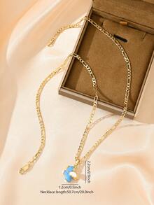 1pc Copper Inlaid Zirconia Elegant Cartoon Enamel Crafted Cute Blue Pendant Necklace, Suitable As Gift For Girls/Boys/Family/Friends, Multifunctional, Luxury, Party, Banquet, Holiday, Christmas, Thanksgiving, Halloween - Yellow Gold - View 7