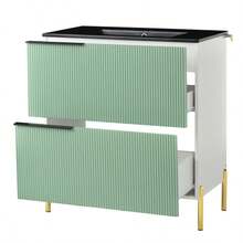 Bathroom Vanity Unit With Ceramic Sink, Single Vanity Unit With MDF Drawers, Freestanding Bathroom Organizer With Sink, Green