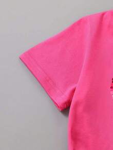 幼儿休闲爱心印花圆领短袖T恤，夏季 - 粉色 - 查看 4