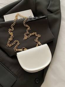 Mini Square Handbag, New Spring/Summer Plaid Color Block Casual Shoulder Tote Bag, Versatile, Cherry Pattern Saddle Bag - White - View 5