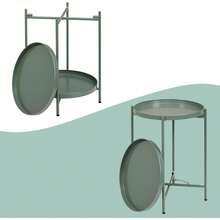 Mesa auxiliar redonda de 2 niveles, soporte plegable pequeño para exteriores con bandeja extraíble, mesa de metal antioxidante para balcón, patio, sala de estar, mesita de noche para - Azul Cian - Ver 7