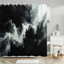 2D Plane, 1PC,  Black & White Cosmic Wave Shower Curtain - Whimsical Bathroom Decor,  Bathtub Curtain, Machine Washable, Easy Hang, Suitable For Whimsical Lovers & Home Bathrooms, Perfect For Transforming Your Bathroom Into A Cosmic Wave Retreat - A - 查看 11