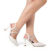 Stessy Shoes Women's Formal Pumps With Rhinestone Straps And Shiny High Heels, Luxury Comfort, 2 Shapes - 白色 - 查看 4
