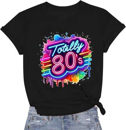 Camiseta gráfica de algodón para hombres, camiseta retro de los 80 para mujeres, camiseta vintage de neón de los 80, camiseta de fiesta temática rave, camiseta de cuello redondo