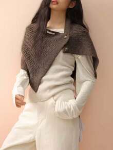 女士单件纽扣针织保暖裤，时尚百搭舒适叠穿裙，秋冬季 - 彩色 - 查看 1