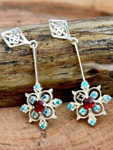 一对波西米亚优雅宫廷风水晶镶嵌镂空几何吊坠耳环，适合日常、派对、旅行佩戴，珠宝礼品 - 銀色 - 查看 1