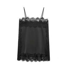 Áo kiểu nữ DEEKA mùa hè mới, chất liệu satin ren đen, kiểu dáng tối giản kết hợp phong cách Âu và Mỹ. - Ren đen - Xem 3