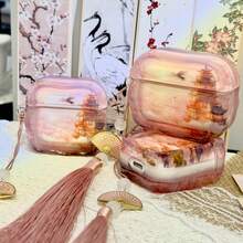 Pink Retro Floral Earphone Case With Pendant, Handheld Or Hang On Bag, Compatible With Apple 1/2/3/4/Pro 2/Pro 3, Protective Anti-Drop Case - Pink - View 9